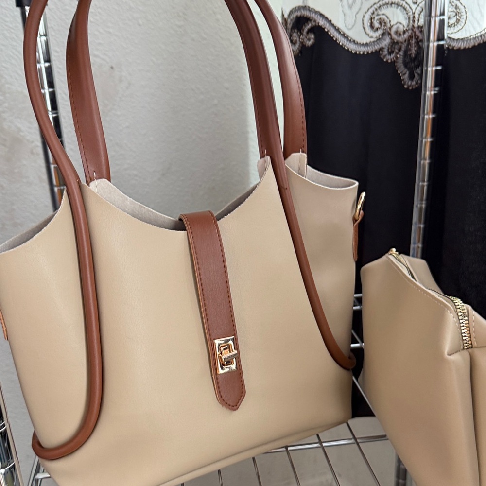 Elegant Cream and Brown Women's Shoulder Bag